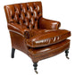 Brown leather armchair with tufted backrest on a white background
