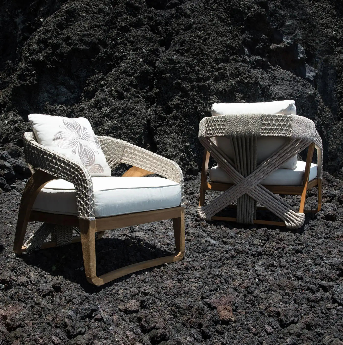 Set of Six Outdoor Dining Chairs In Rustic Grey Teak