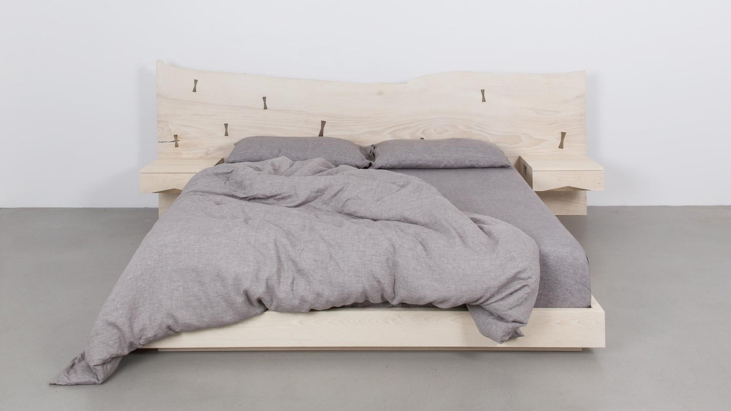 St. Pierre King Bed with Bleached Maple Slab Headboard and Built-in Nightstands