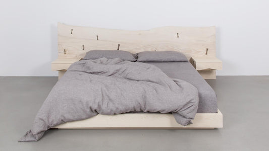 St. Pierre King Bed with Bleached Maple Slab Headboard and Built-in Nightstands