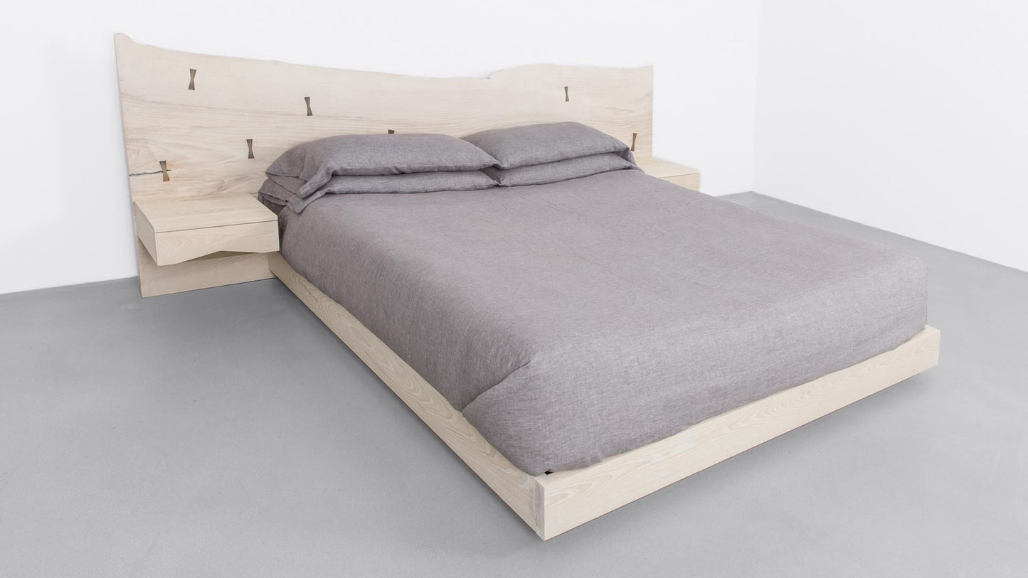St. Pierre King Bed with Bleached Maple Slab Headboard and Built-in Nightstands
