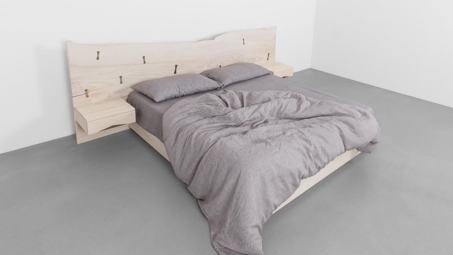 St. Pierre King Bed with Bleached Maple Slab Headboard and Built-in Nightstands