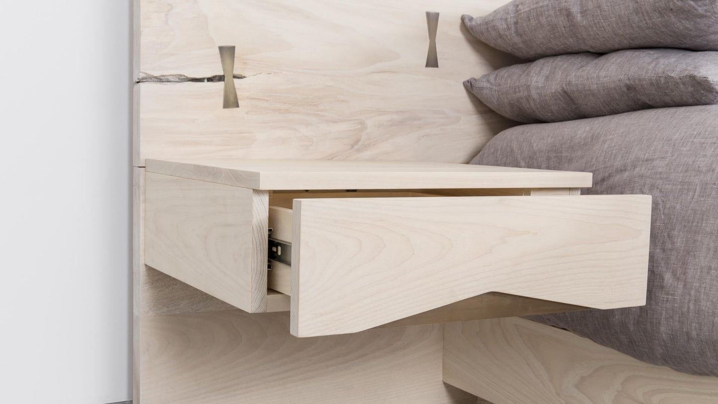 St. Pierre King Bed with Bleached Maple Slab Headboard and Built-in Nightstands