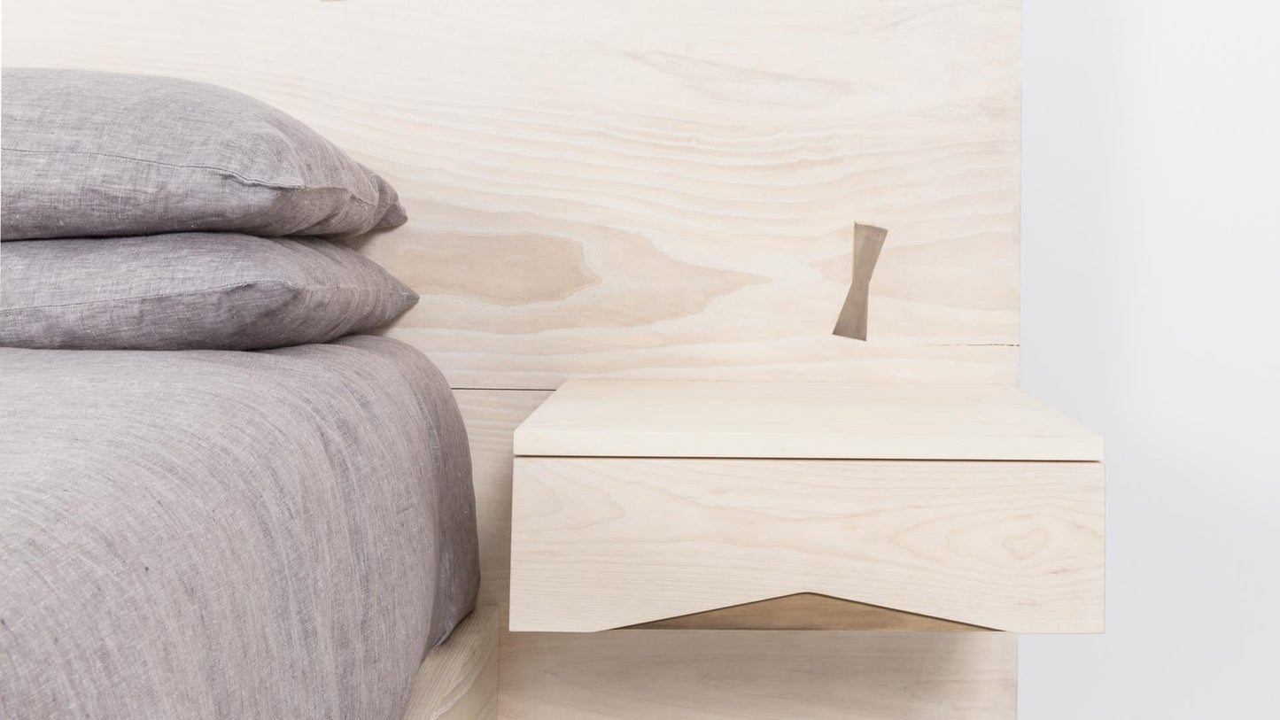 St. Pierre King Bed with Bleached Maple Slab Headboard and Built-in Nightstands