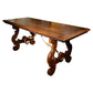 17th Century Style Solid Italian Walnut Refectory Writing Table with Dentil Edge & Lyre Base
