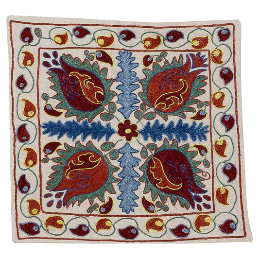 Asian Suzani Hand-Embroidered Silk Pillow Case 46 x 46 cm