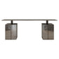 Modern console table with reflective base on a white background