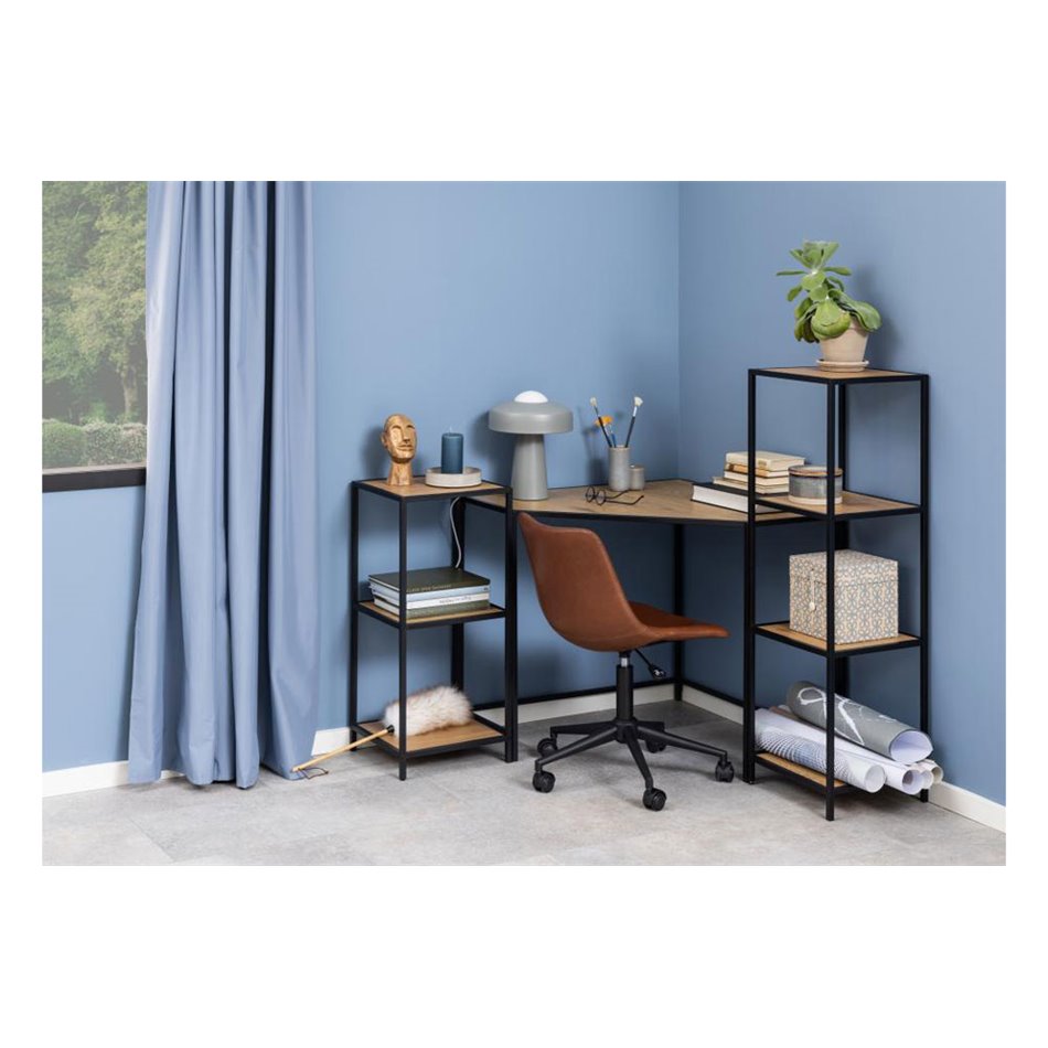 Bookcase Seaford, oak/black, H82.5x35x37cm