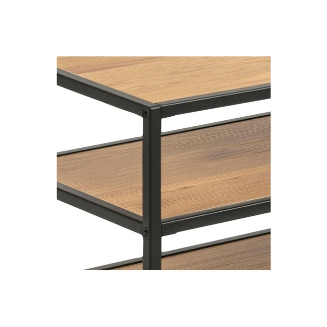 Seaford TV Table – Oak Wood with 3 Shelves, 120×33×46 cm
