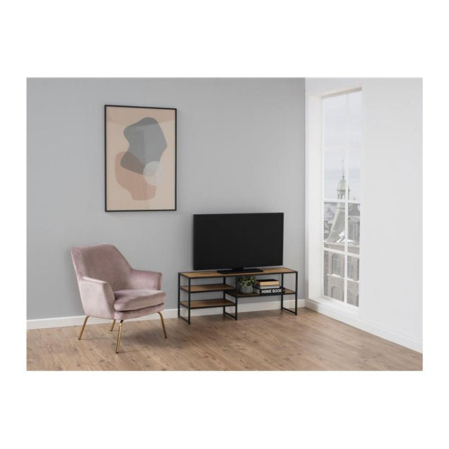 Seaford TV Table – Oak Wood with 3 Shelves, 120×33×46 cm