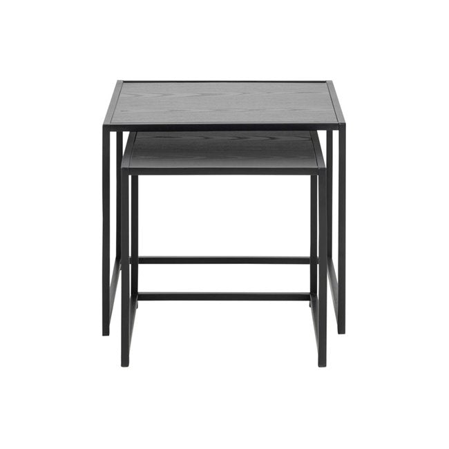 Seaford Nest Table Set – 2-Piece Black Ash Wood & Metal Accent Tables
