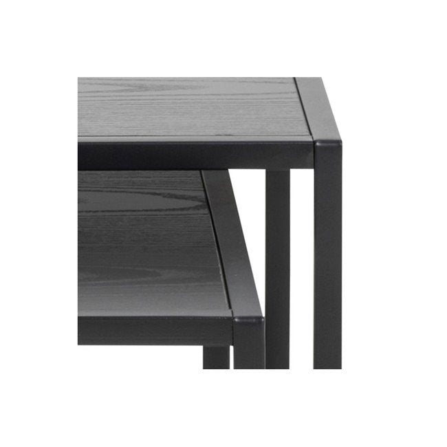 Seaford Nest Table Set – 2-Piece Black Ash Wood & Metal Accent Tables
