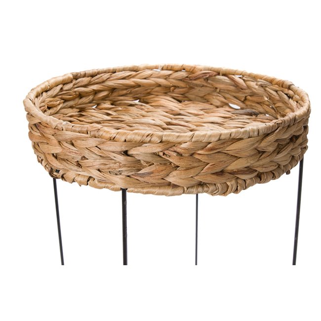 Elo M Side Table – Natural Water Hyacinth & Metal Round Accent Table