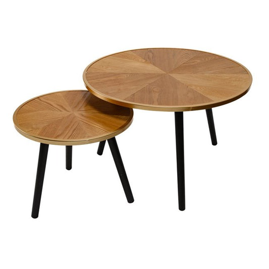 Nesting Coffee Table Set – Natural Wood with Metal Base (Set of 2)