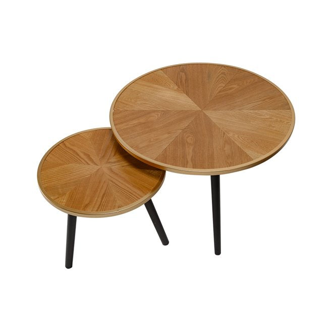 Nesting Coffee Table Set – Natural Wood with Metal Base (Set of 2)