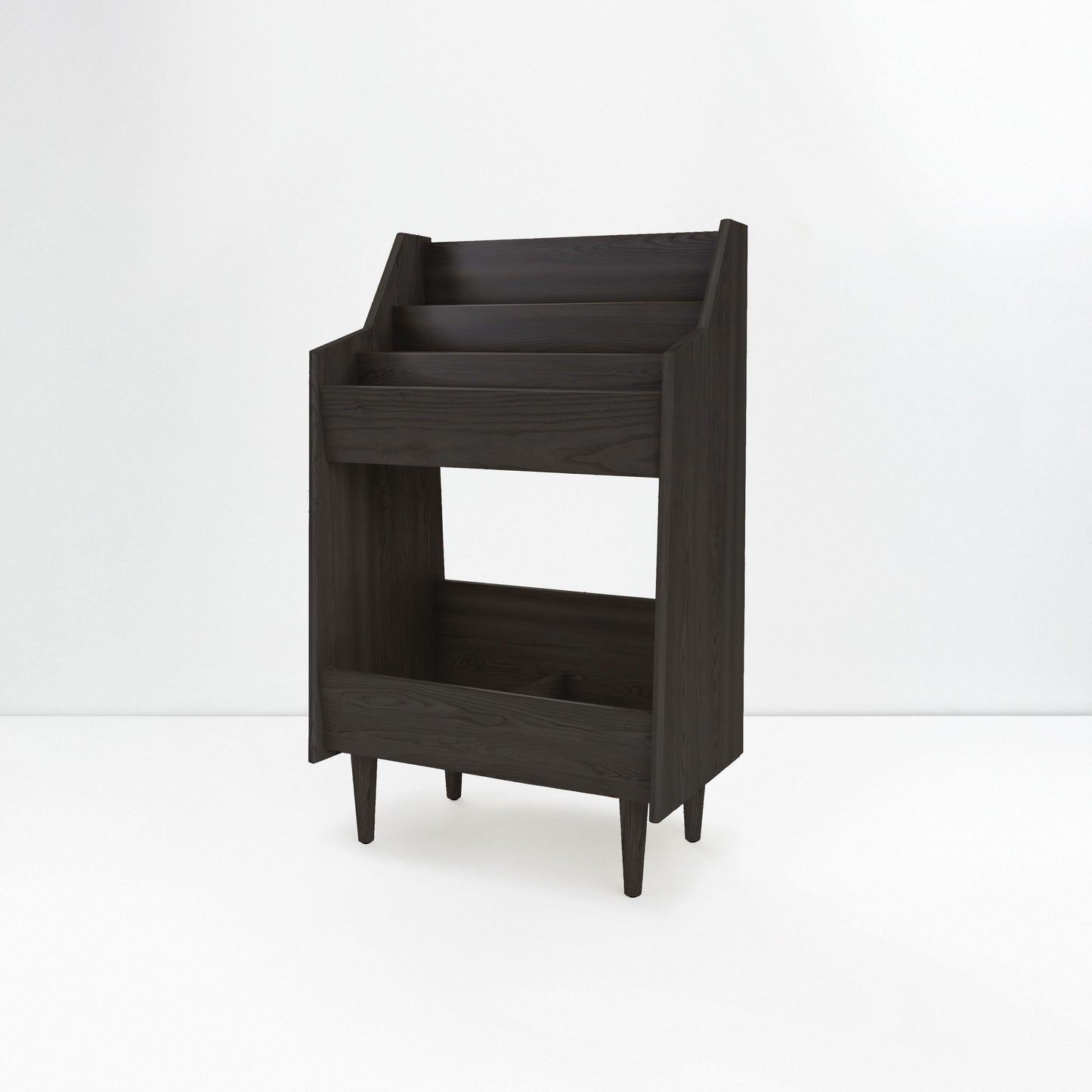 Black wooden side table on a white background