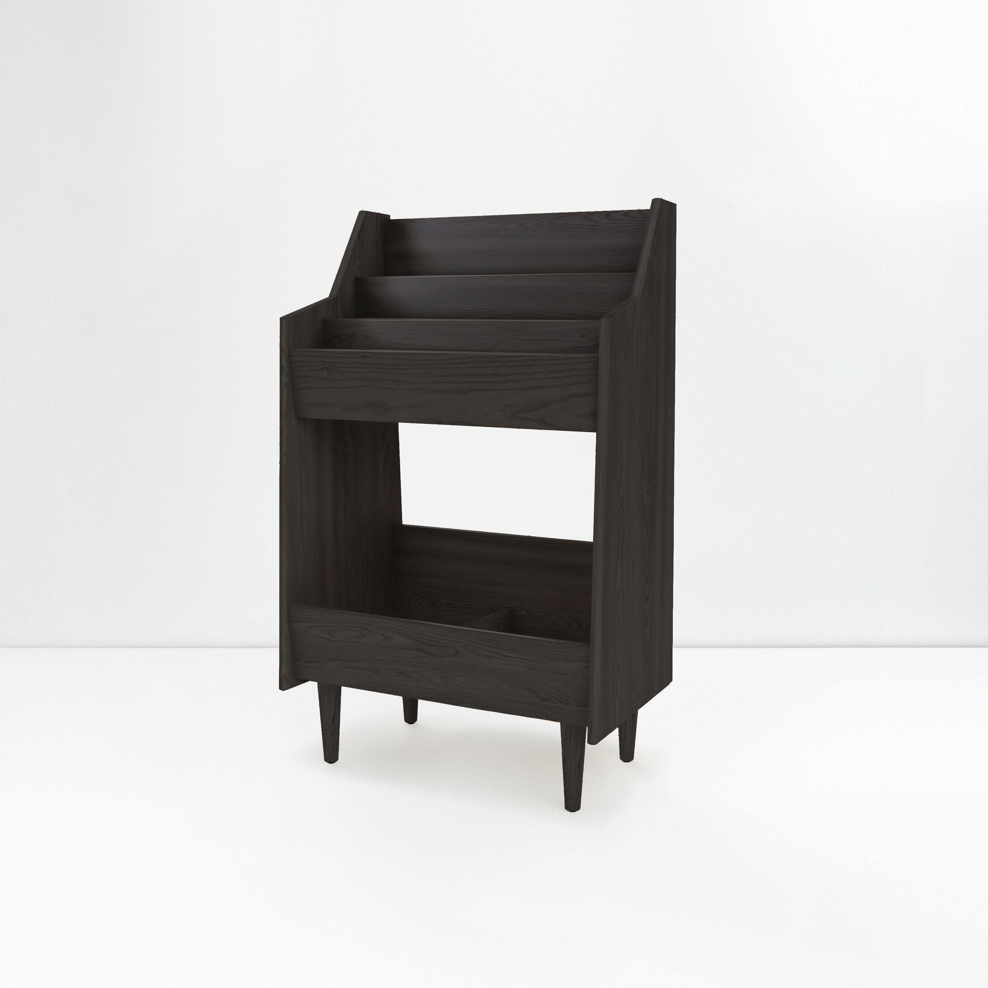 Black wooden side table on a white background