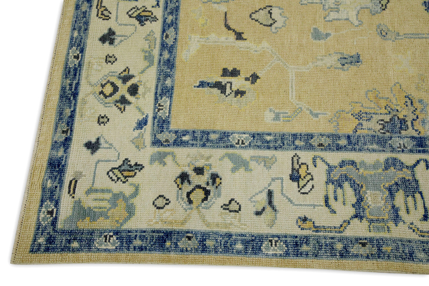 Turkish Oushak Wool Rug – Beige & Blue Handwoven 178 x 259 cm