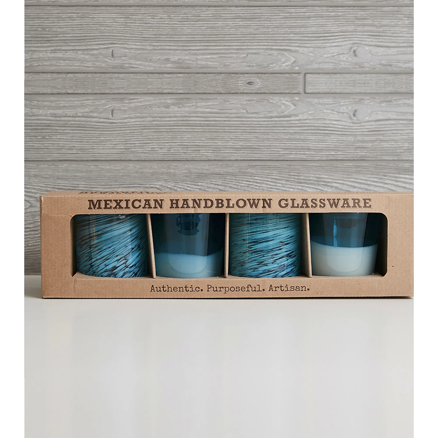 Set of 4 Aqua Handblown Glasses