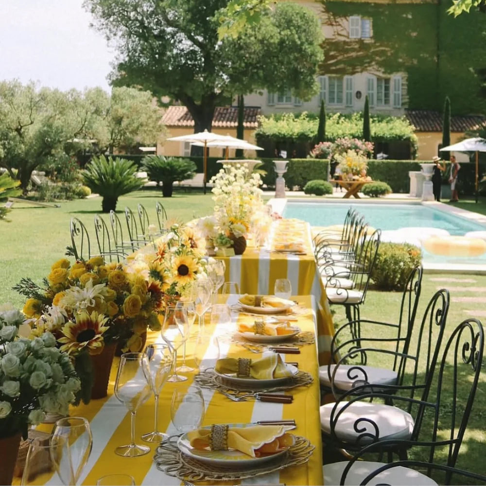 Yellow and White Striped Cotton Tablecloth – 235 x 335 cm