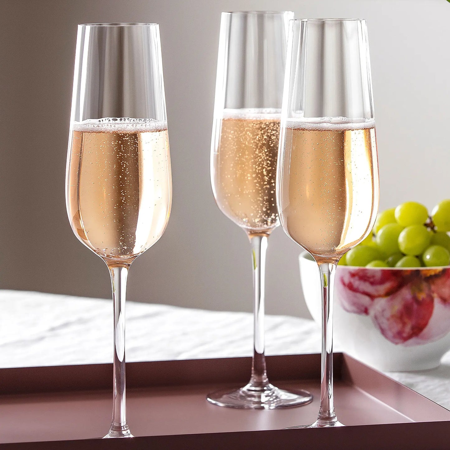 Rose Garden Crystal Champagne Flute Set of 4