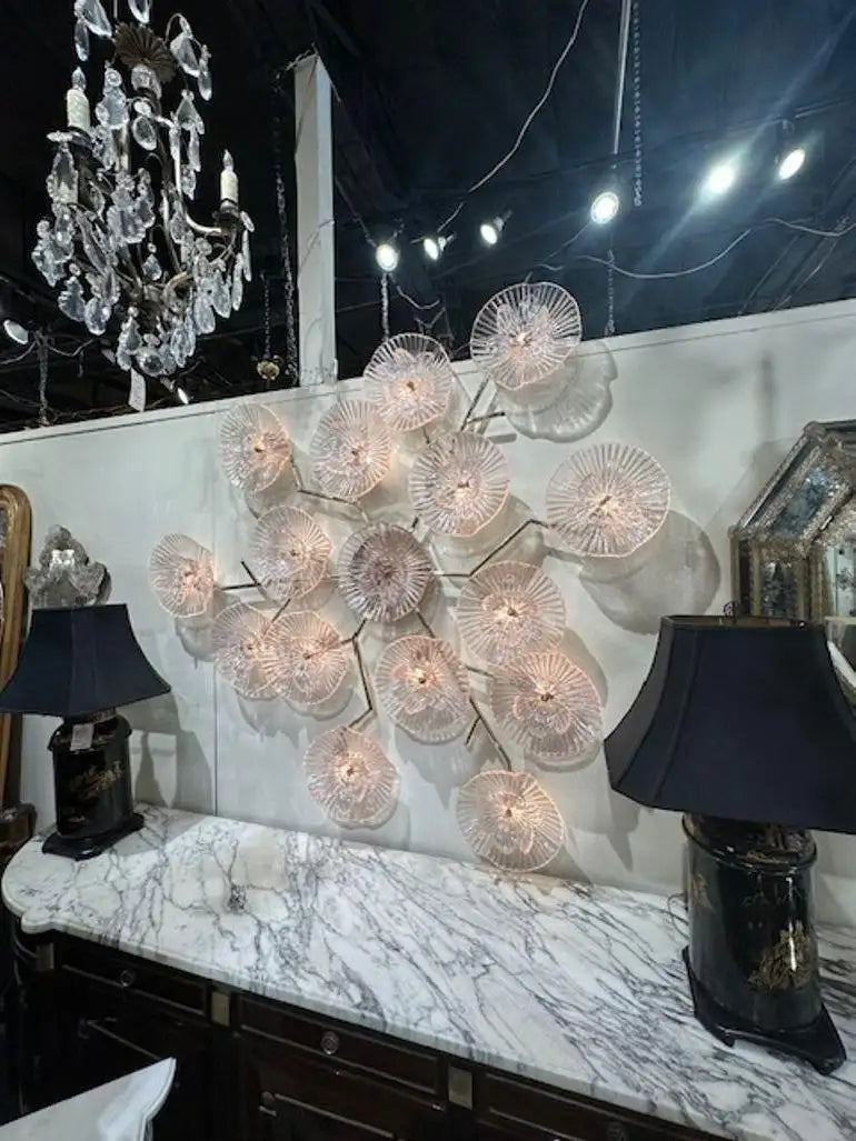 Modern Pale Pink Murano and Brass Wall Art