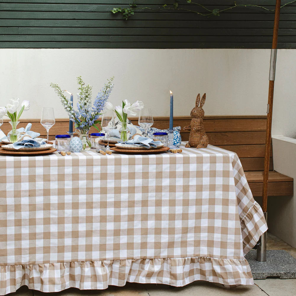 Beige Gingham Cotton-Blend Tablecloth – 165 x 295 cm