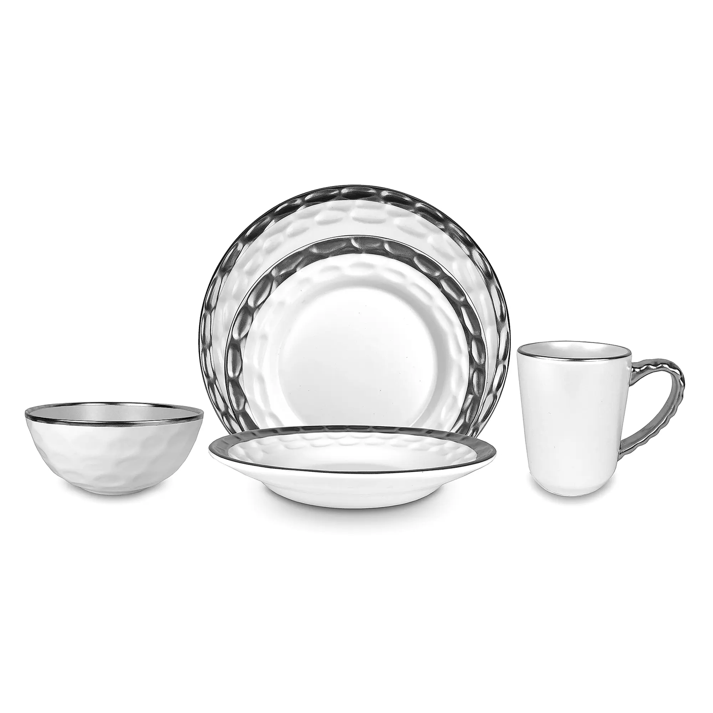 Truro Platinum 4-Piece Rimmed Dinner Bowl Set