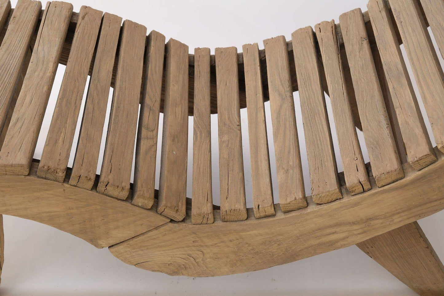 Wooden chair with slatted design on a white background