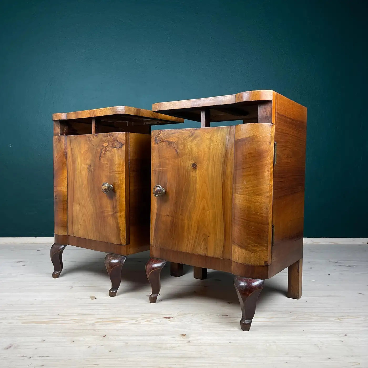 Antique wood nightstand, Italy, 1940s, Set of 2