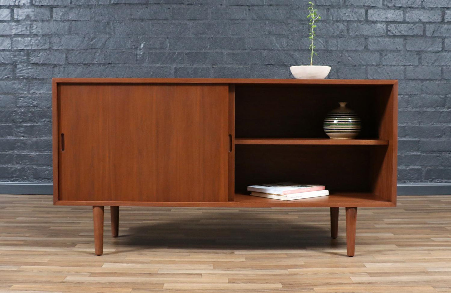 Custom Walnut Credenza – Sliding Doors, Mid-Century Modern Design