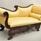 Antique American Empire Figural Carved Mahogany Recamier Gold Chaise Lounge Sofa