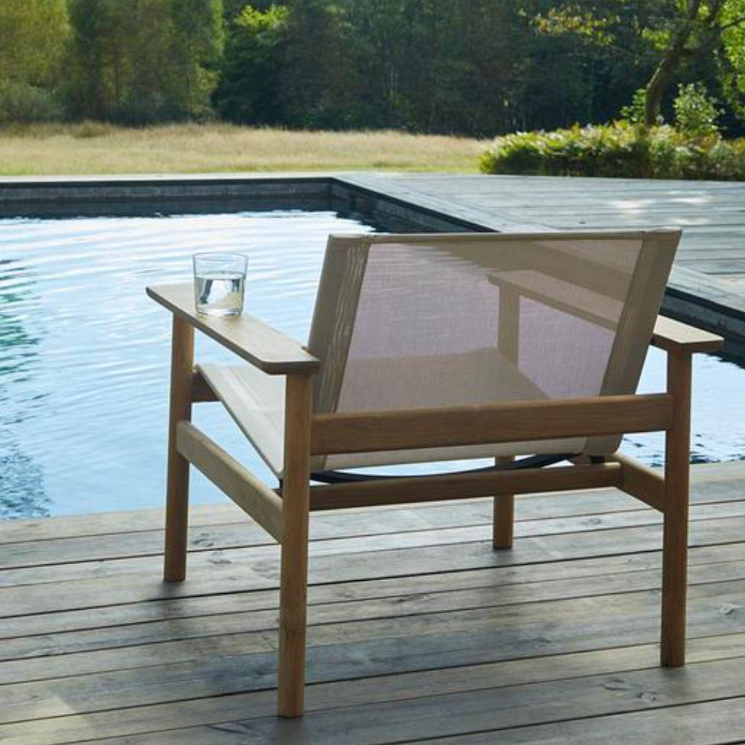 Outdoor Pelagus Lounge Chair in FSC Teak and Weatherproof Sling Fabric