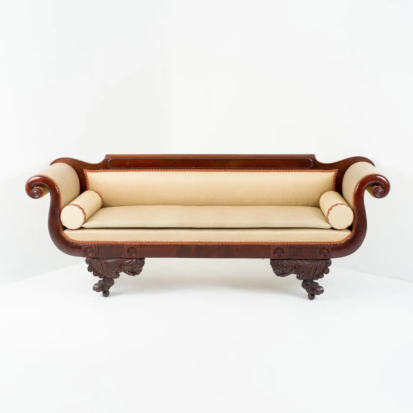 Philadelphia Neoclassic Upholstered Mahogany Sofa