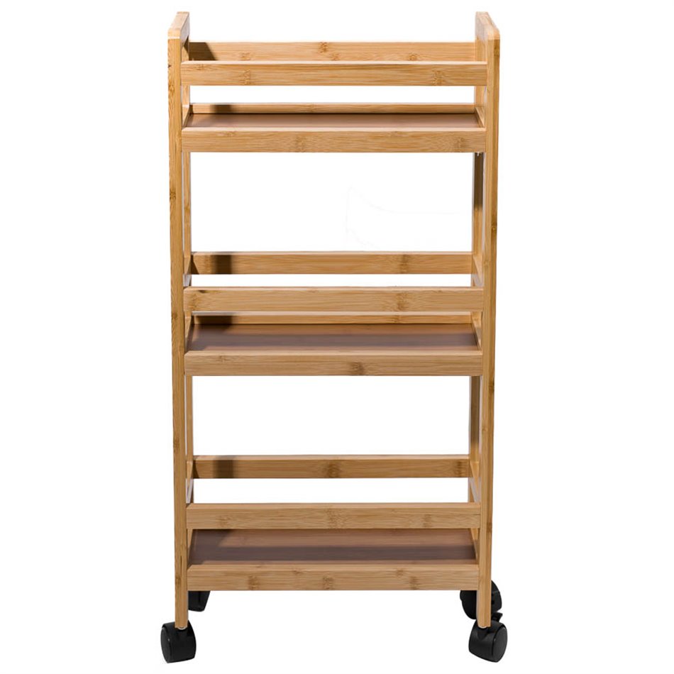 Shelf on wheels Narrow wheels troley, bamboo, H74.5x36x15cm