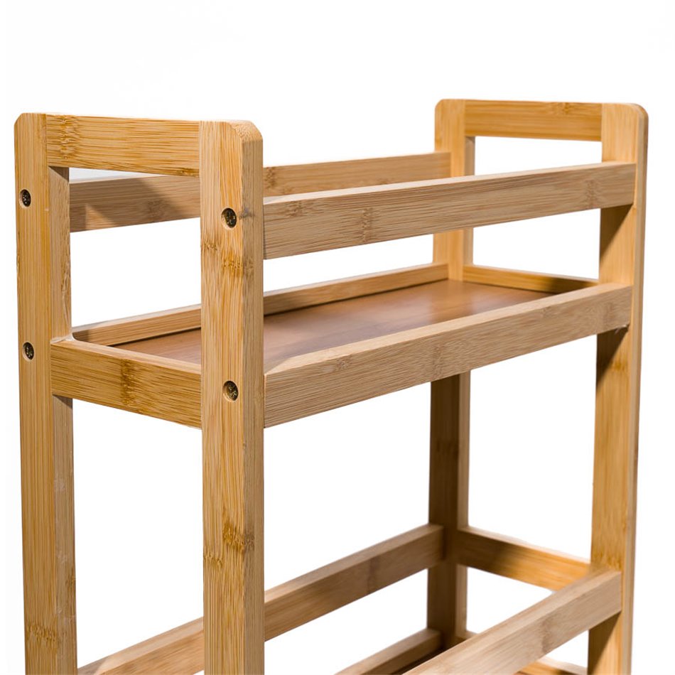 Shelf on wheels Narrow wheels troley, bamboo, H74.5x36x15cm