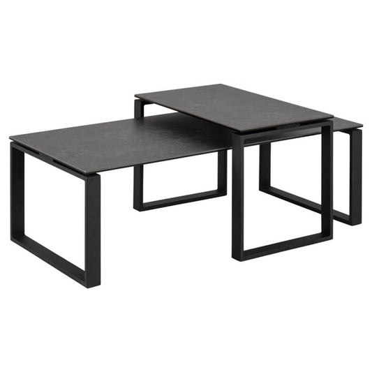 Akatri Nest Table Set – Black Ceramic Top Tables (2 pcs)