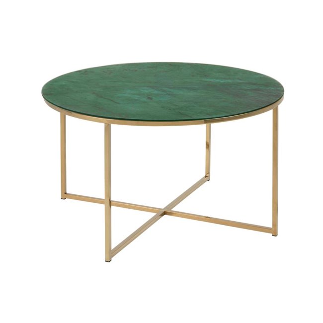 Round Coffee Table – Gold & Green Metal with Glass Top