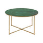 Round Coffee Table – Gold & Green Metal with Glass Top
