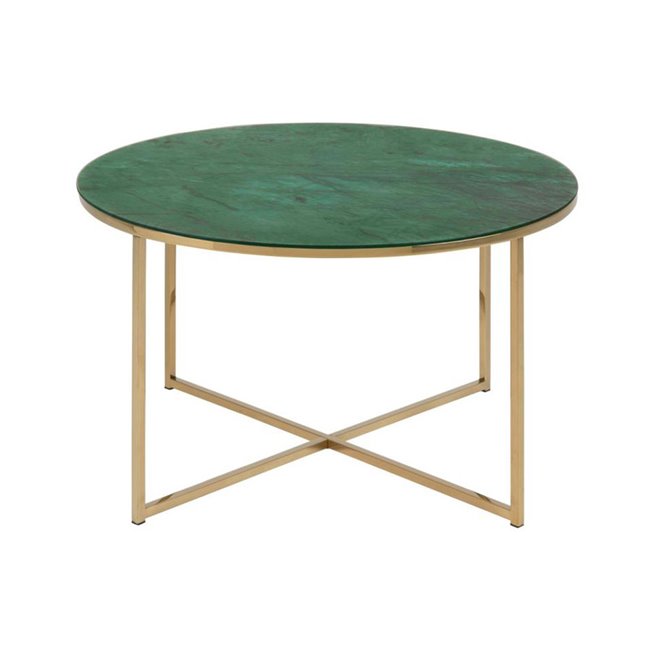 Round Coffee Table – Gold & Green Metal with Glass Top