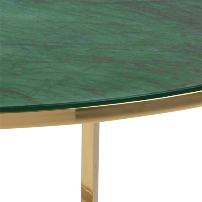 Round Coffee Table – Gold & Green Metal with Glass Top