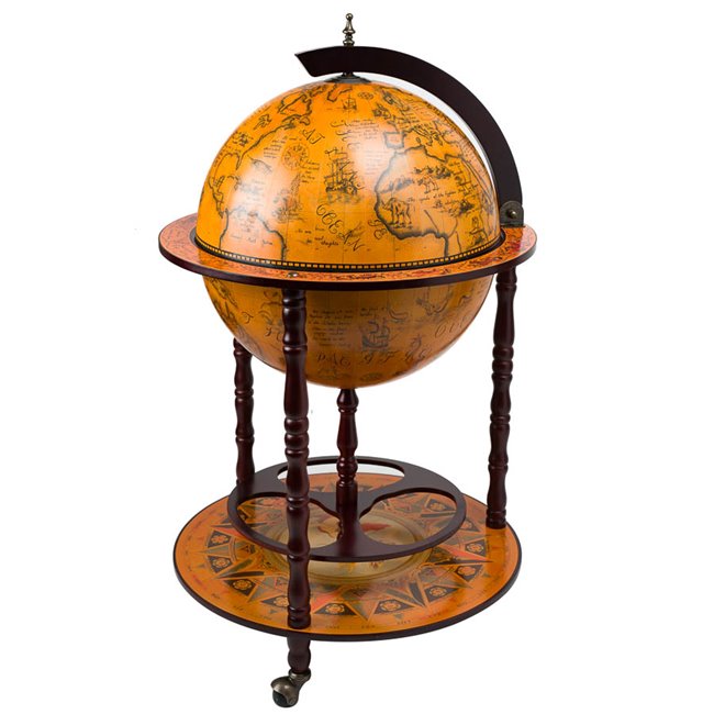 Bar Globe Globuss I – Vintage Wooden Mini-Bar with Wheels, 93 cm Height