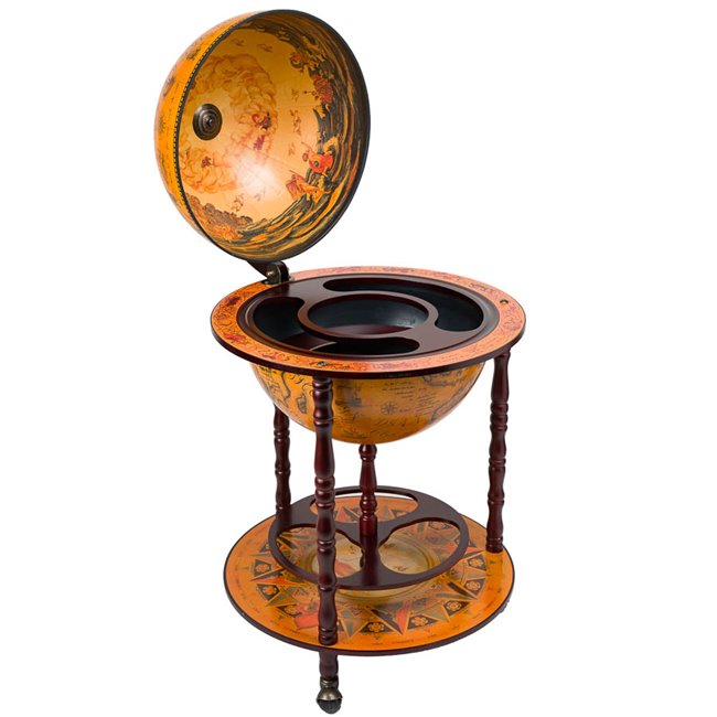 Bar Globe Globuss I – Vintage Wooden Mini-Bar with Wheels, 93 cm Height