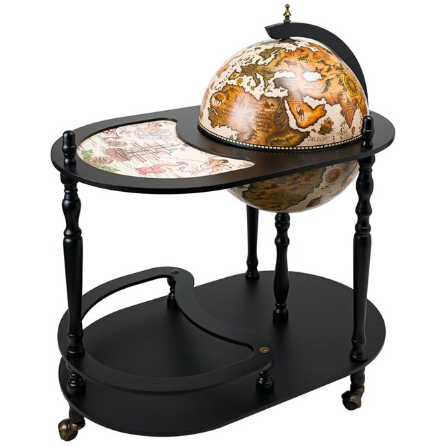 Globuss Drinks Trolley – Black Wood & Metal Bar Cart, 91×81×51 cm