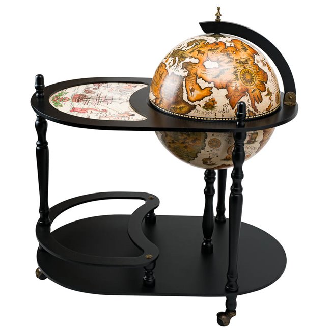 Globuss Drinks Trolley – Black Wood & Metal Bar Cart, 91×81×51 cm