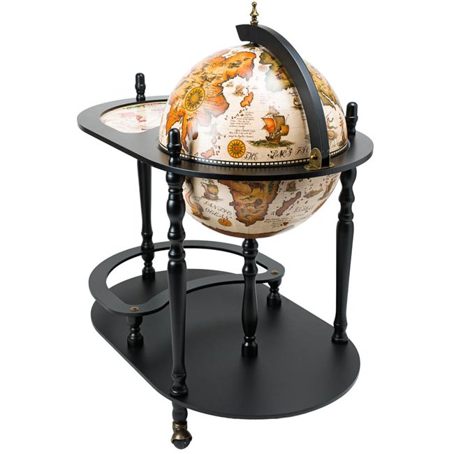 Globuss Drinks Trolley – Black Wood & Metal Bar Cart, 91×81×51 cm