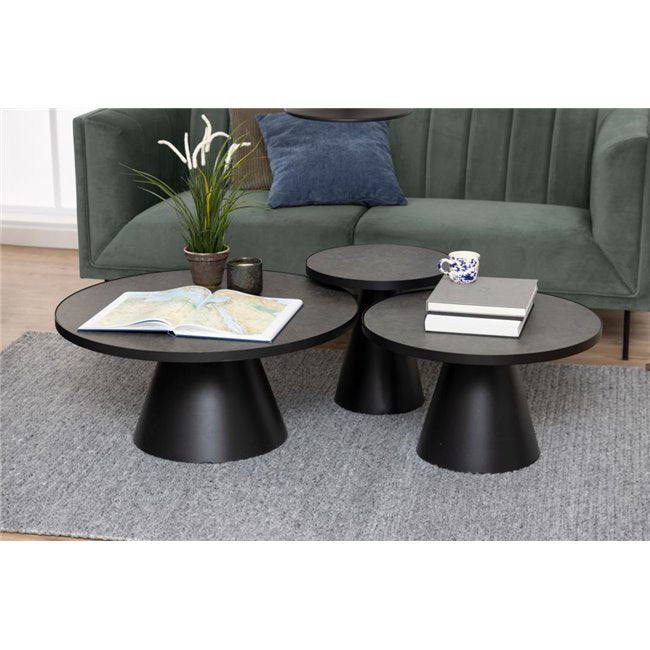 Square Coffee Table – Matt Black Metal & Ceramic