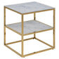 Bedside table Alis, top glass, white marble look/gold legs, H50.5x45x40cm
