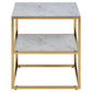 Bedside table Alis, top glass, white marble look/gold legs, H50.5x45x40cm
