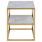 Bedside table Alis, top glass, white marble look/gold legs, H50.5x45x40cm
